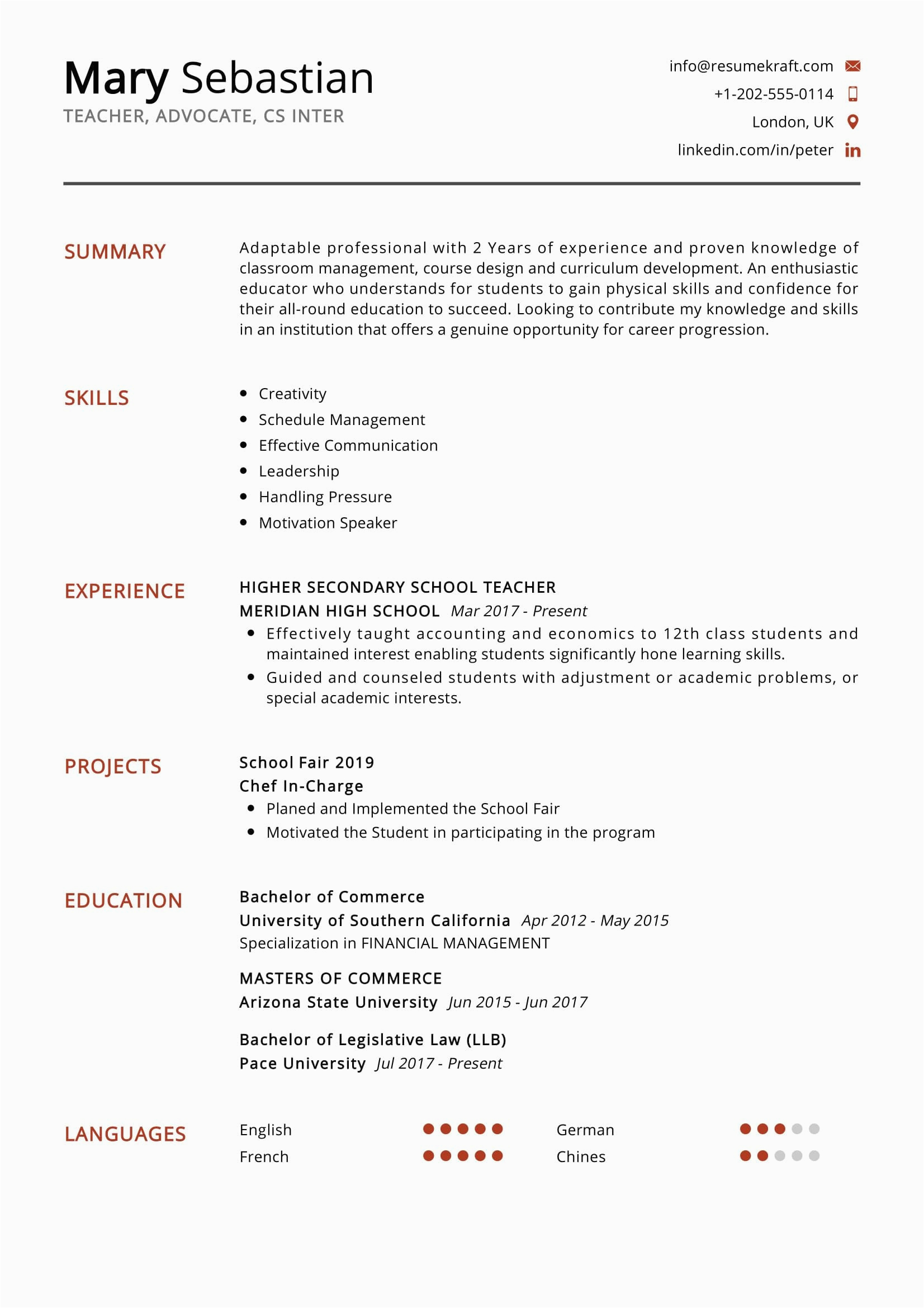 secondary school teacher resume sample