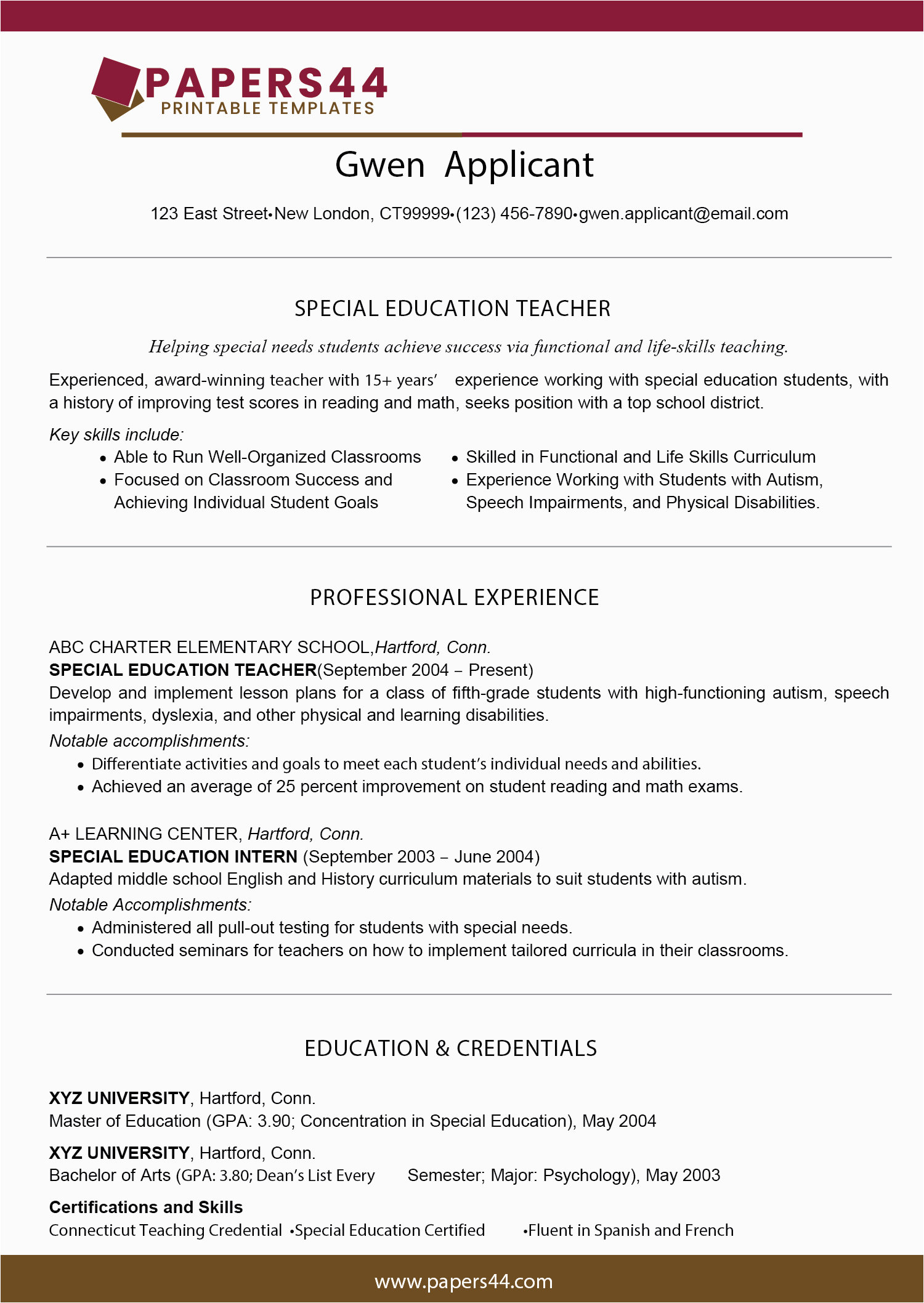 resume teacher