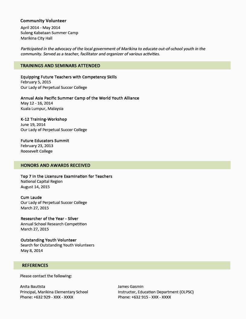 sample resume format fresh graduates two page
