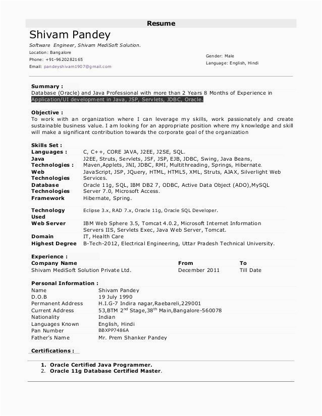Resume Samples 3 5 Years Experience 3 Year Experience Resume format Resume format