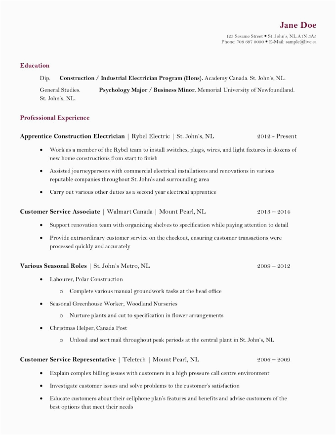 write a professional canadian resume