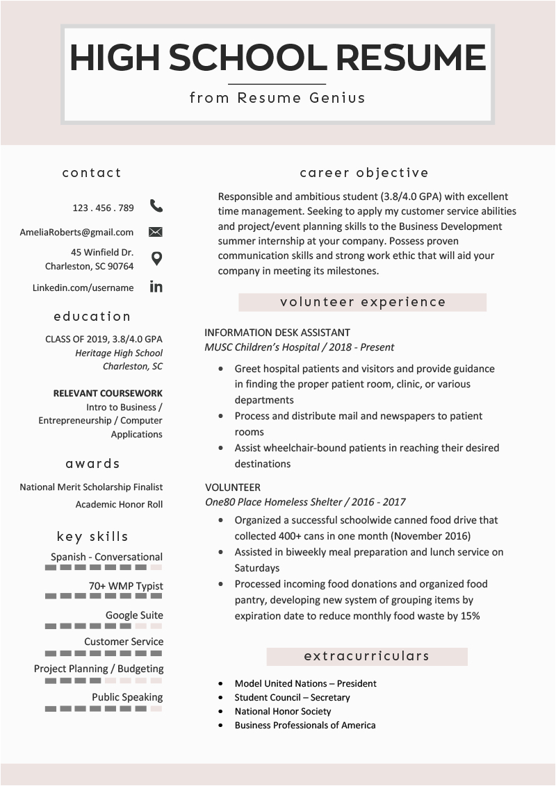 Resume Samples for A High School Student High School Student Resume Sample & Writing Tips