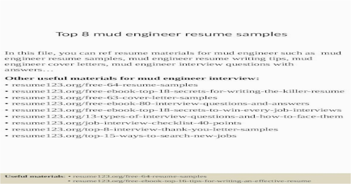 top 8 mud engineer resume samples