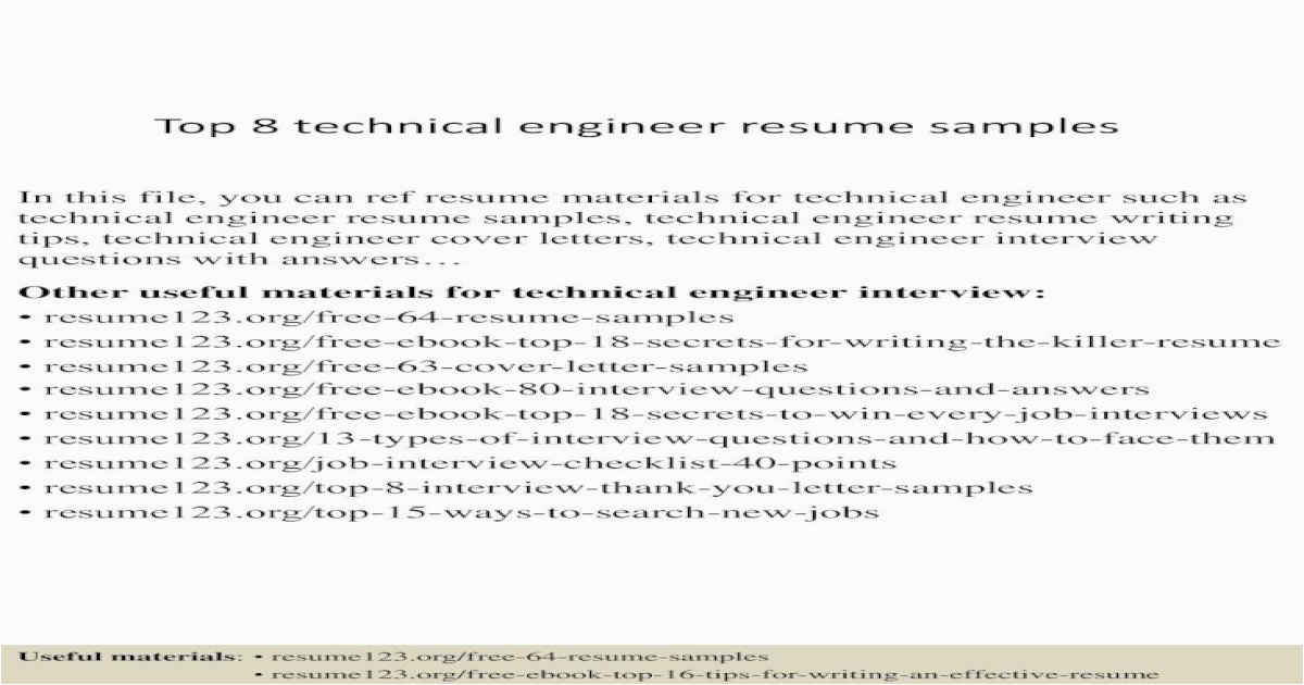 top 8 technical engineer resume samples