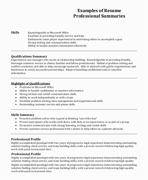 resume profile example