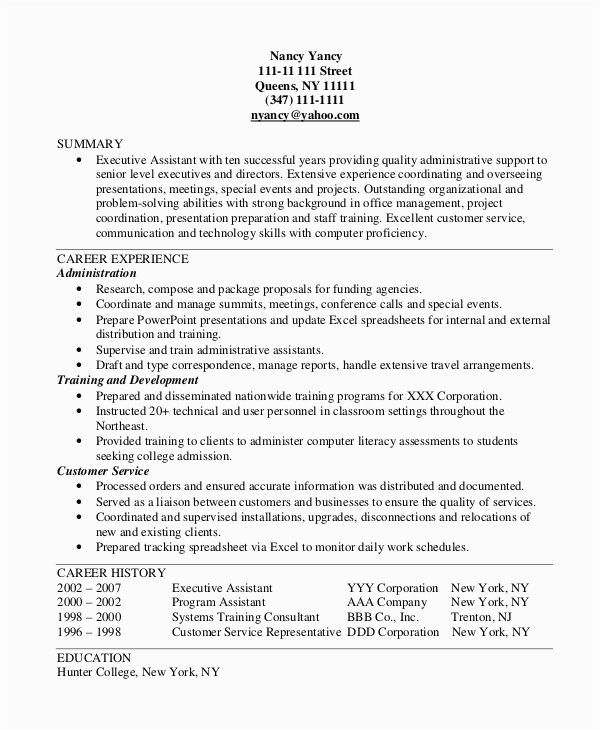 executive assistant resumes