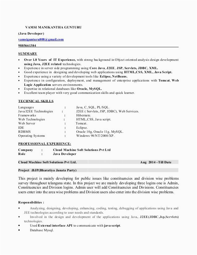 Sample Resume for 3 Years Experience In Java 20 Java Developer Resume 3 Years Experience