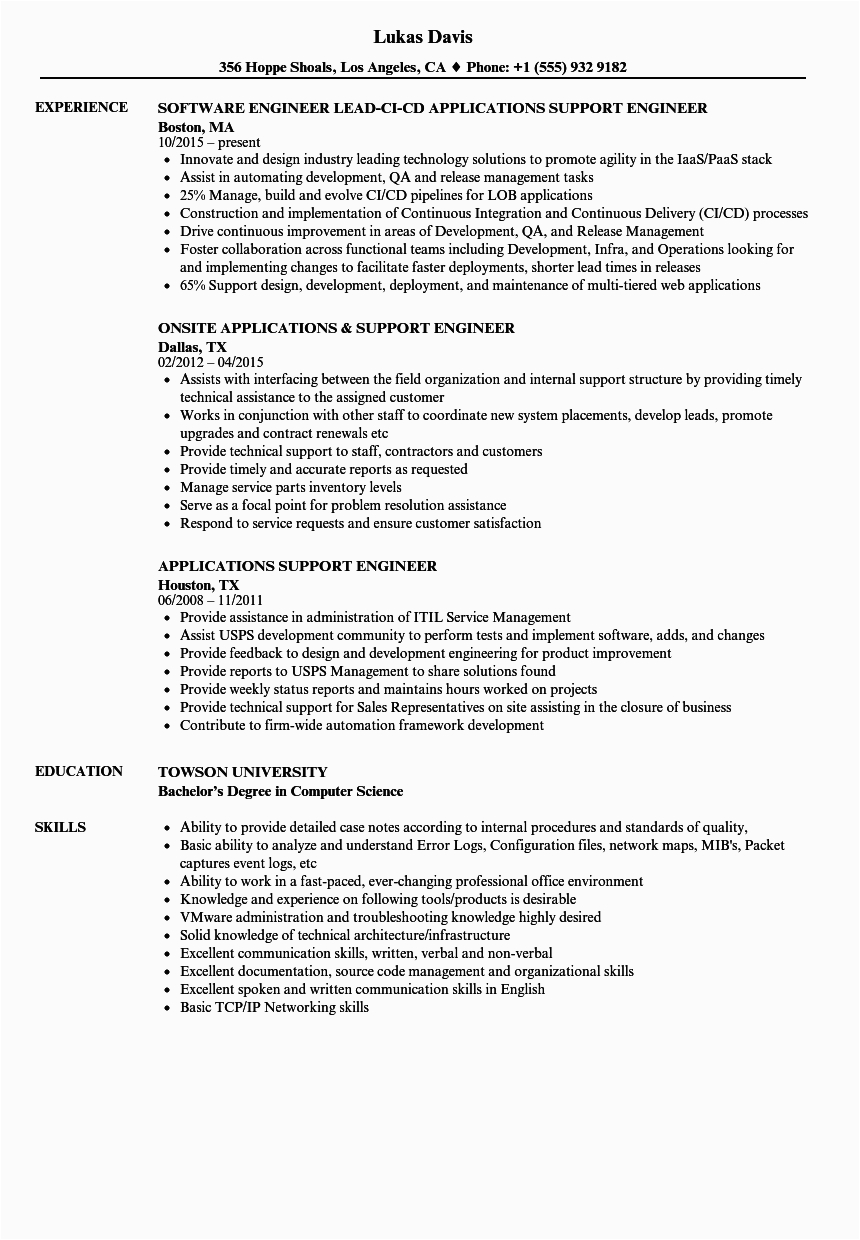 application support resume examples