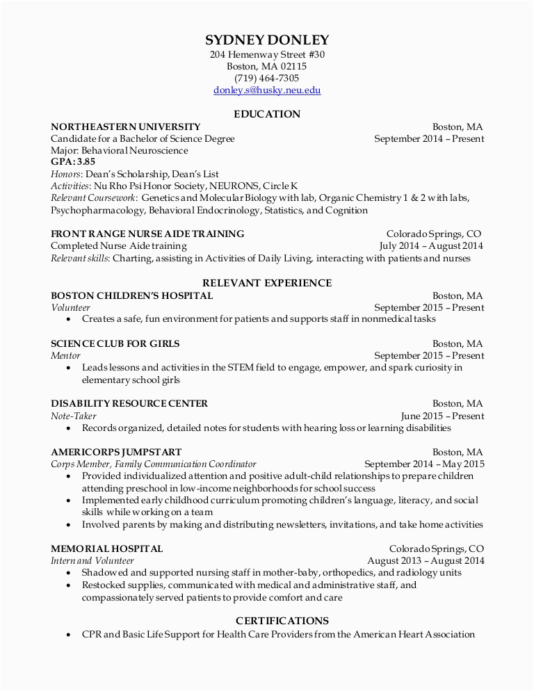 co op resume clinical