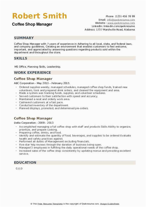 coffee shop manager