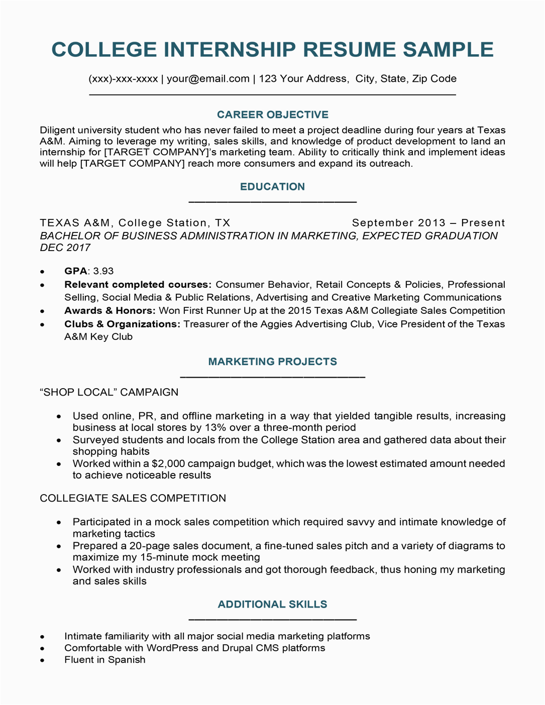 Sample Resume for College Student for Internship College Student Resume Sample & Writing Tips