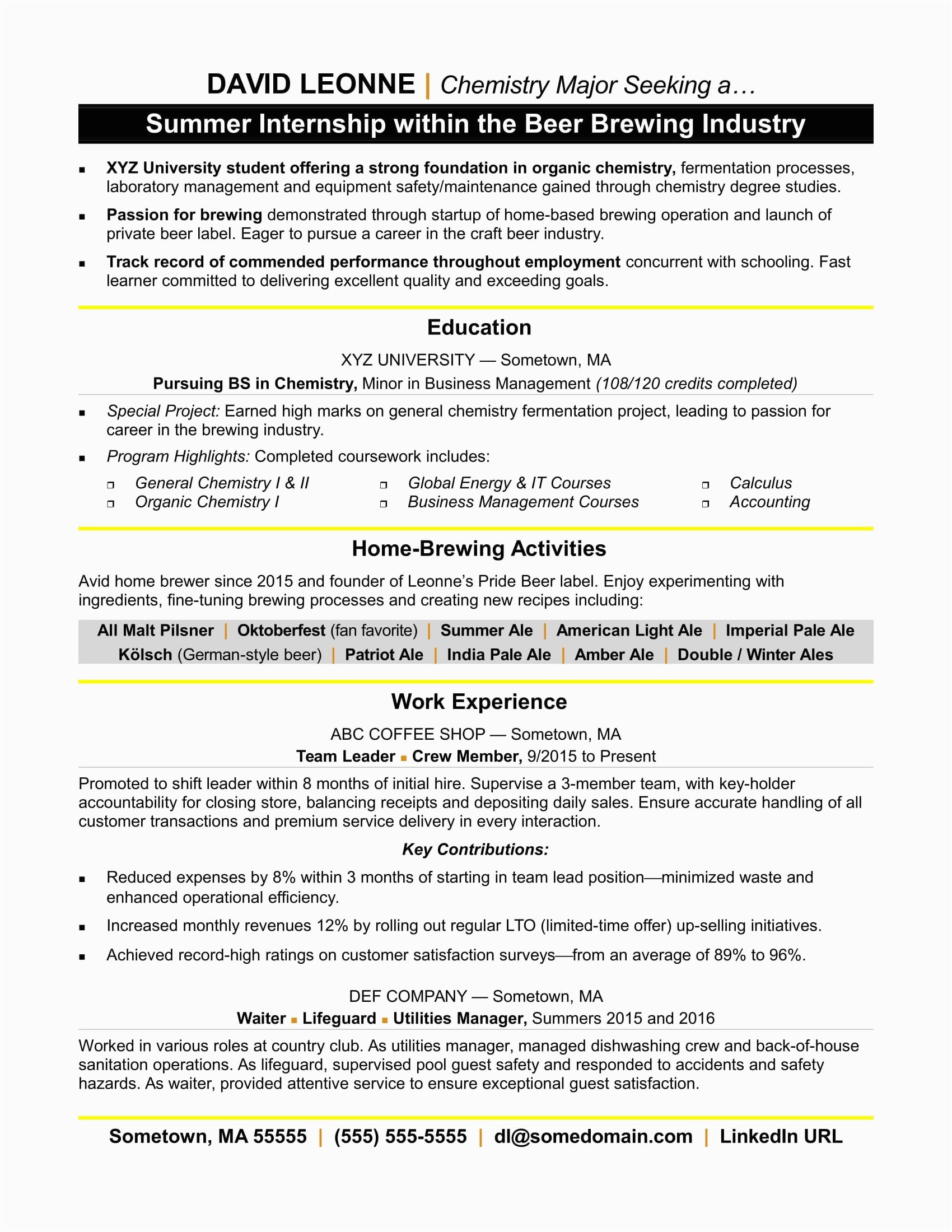 Sample Resume for College Student for Internship Resume for Internship