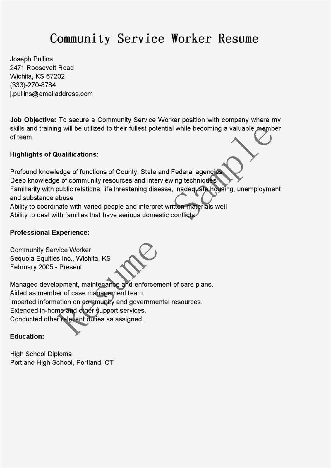Sample Resume for Community Service Worker Resume Samples Munity Service Worker Resume Sample