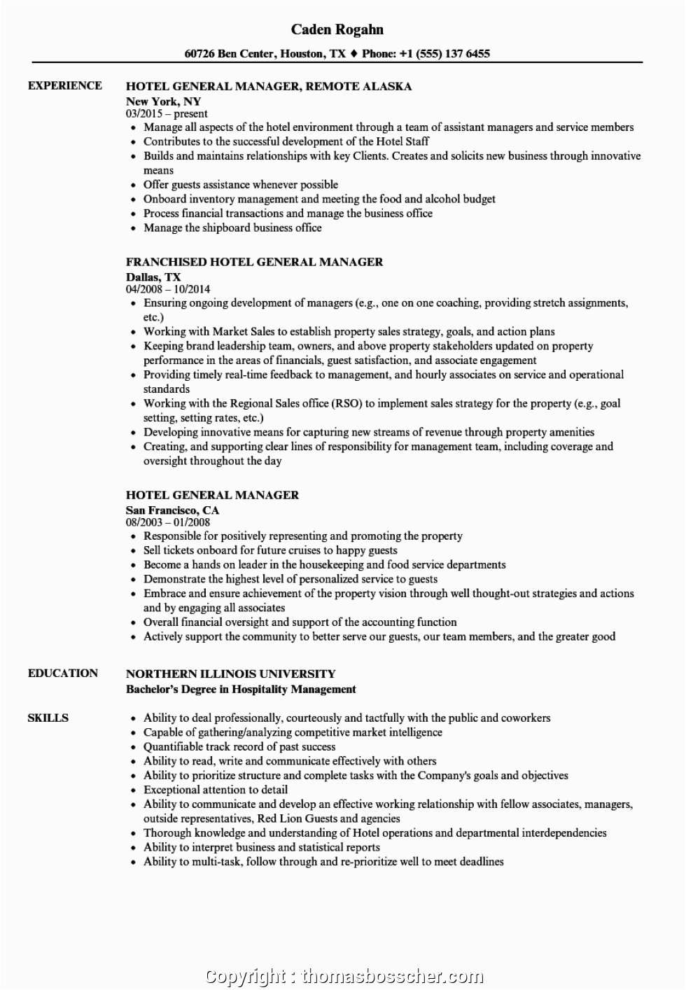 free hotel manager cv doc