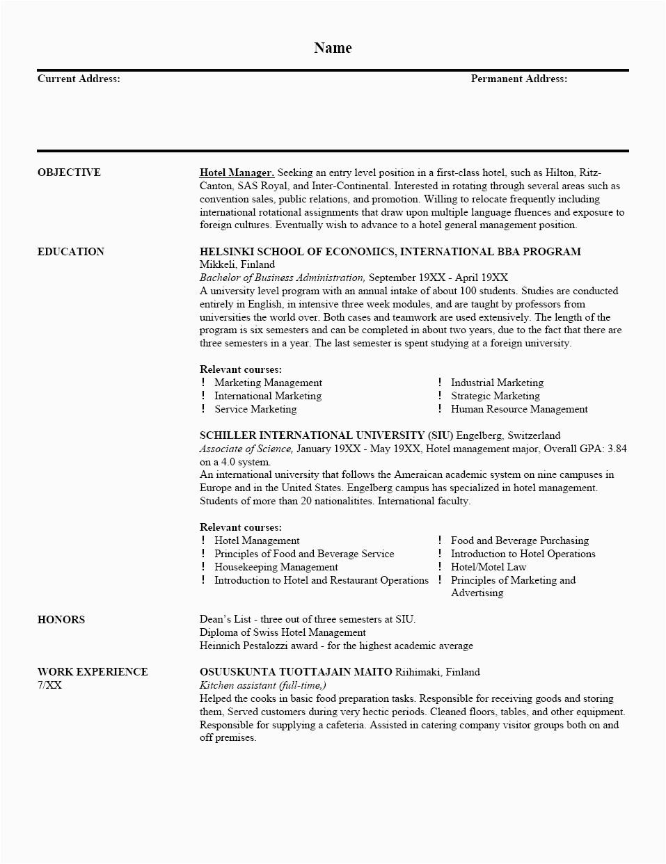 Sample Resume for Hotel Management Job Hotel Manager Resume Sample