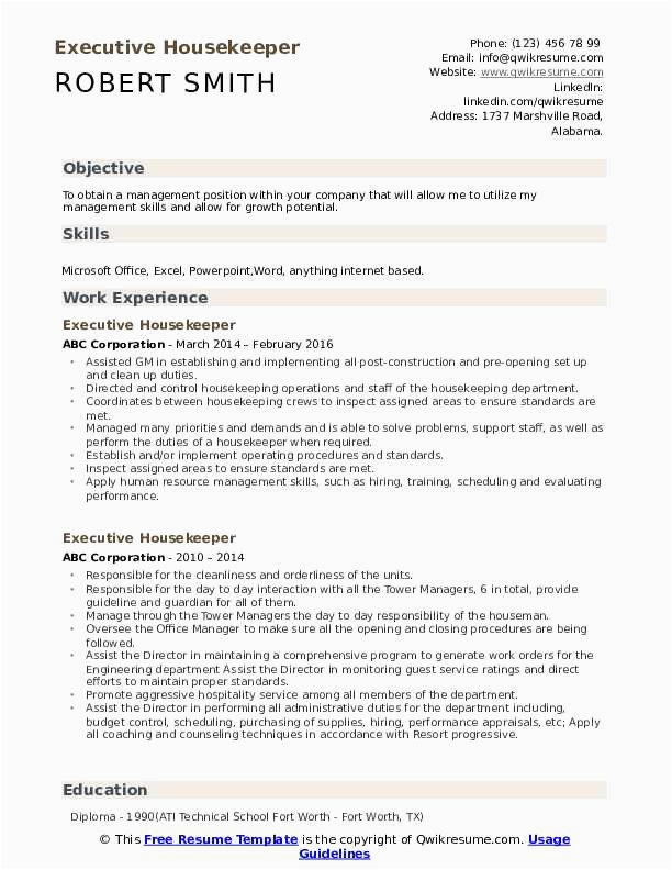 housekeeping resume with no experience