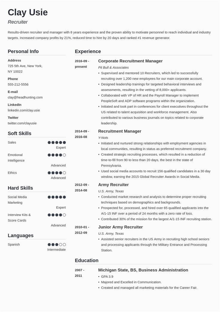 Sample Resume for Hr Recruiter Position Recruiter Resume Example Template Simple In 2020