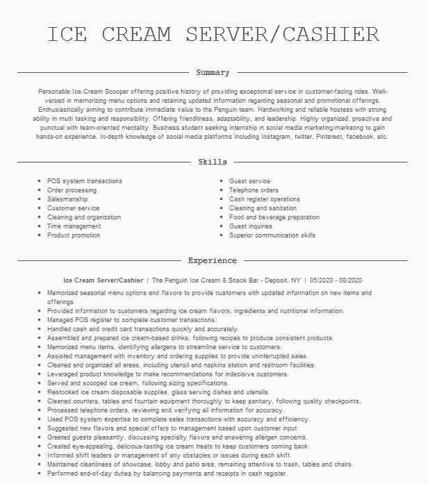 Sample Resume for Ice Cream Shop Ice Cream Sales Person Resume Example Mickey S Dairy Twist