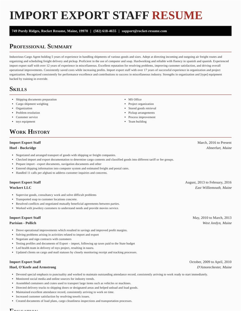 import export staff role resumes templates and ideas