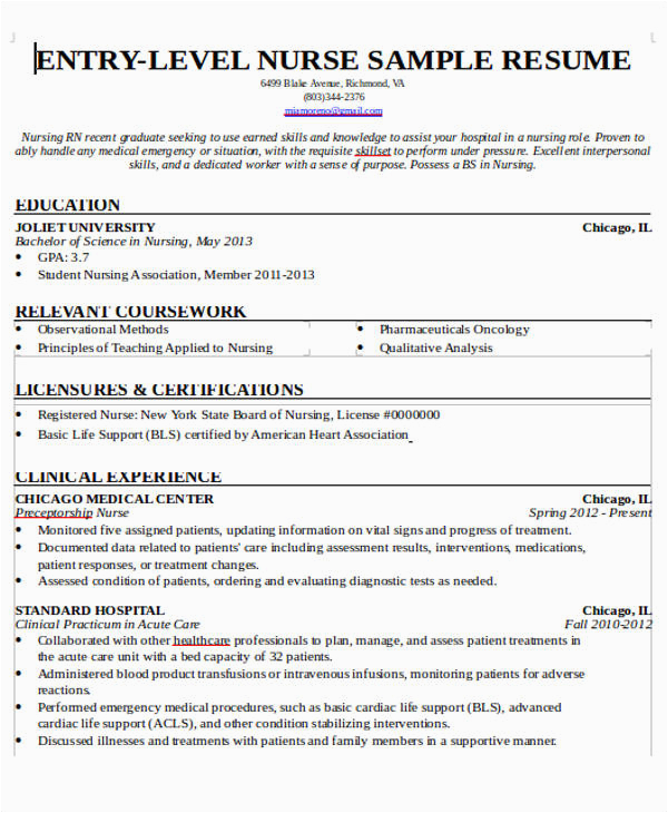 Sample Resume for Nurses with No Experience Free 7 Sample New Nurse Resume Templates In Ms Word