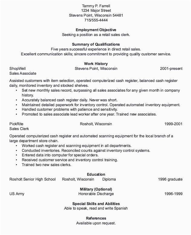 Sample Resume for Sales Clerk with Experience Retail Sales Clerk Resume Sample
