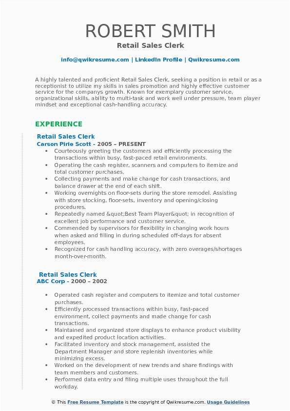 Sample Resume for Sales Clerk with Experience Retail Sales Clerk Resume Samples