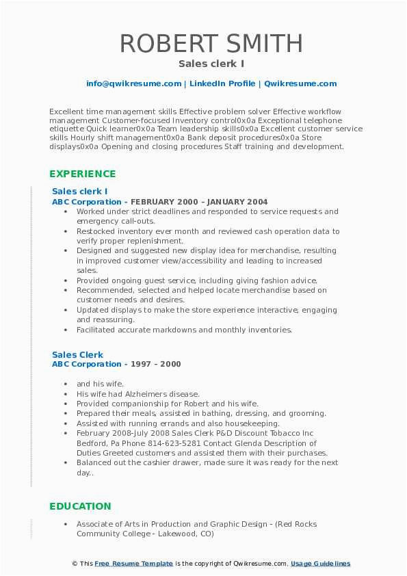 Sample Resume for Sales Clerk with Experience Sales Clerk Resume Samples