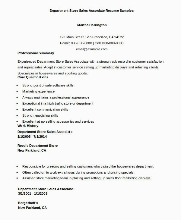 sample sales associate resume