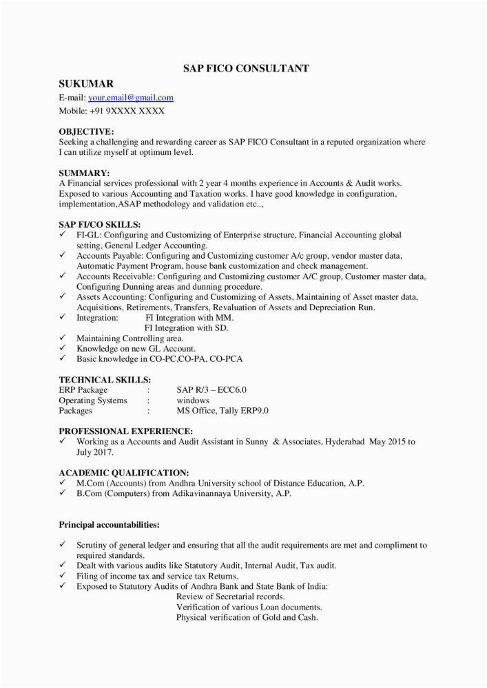 sap fico resume sample