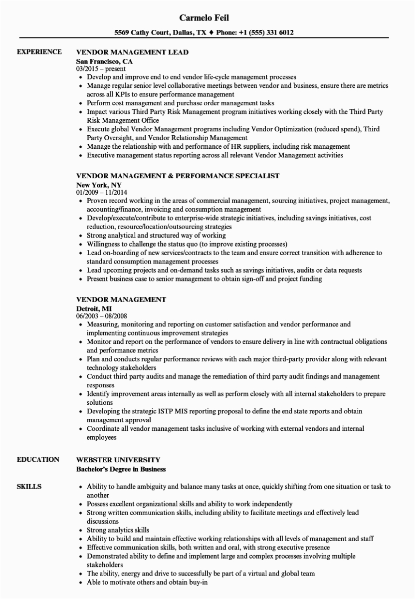 vendor management resume