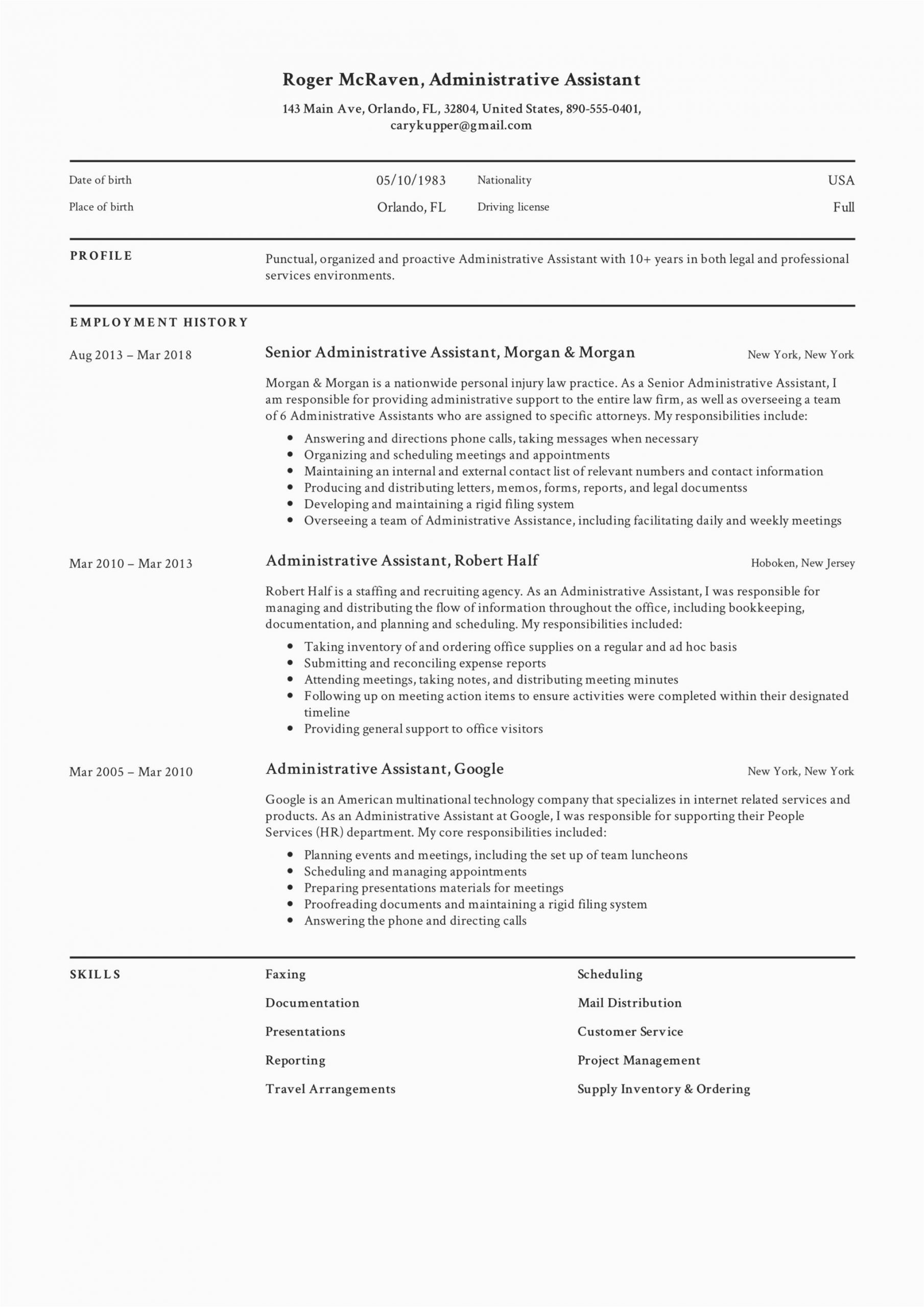 Sample Resume format for Administrative assistant Full Guide Administrative assistant Resume [ 12 Samples