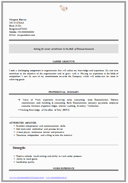 Sample Resume format for Experienced Person Experienced Work Experience Job Application Resume format