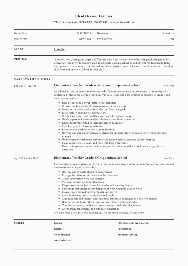 experienced teacher resume