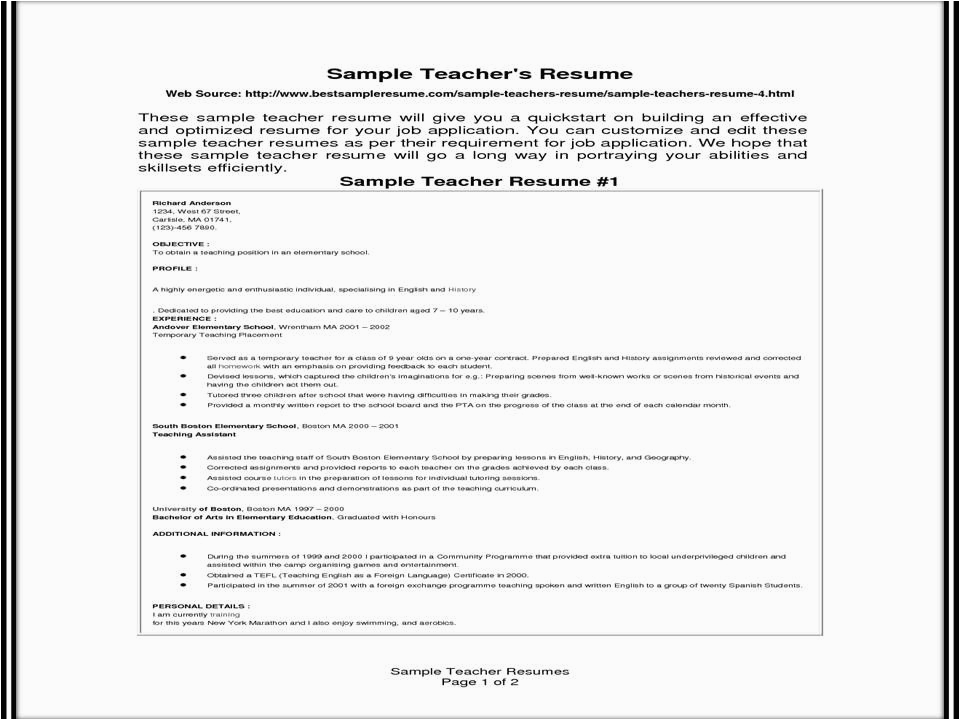 experienced teacher resume