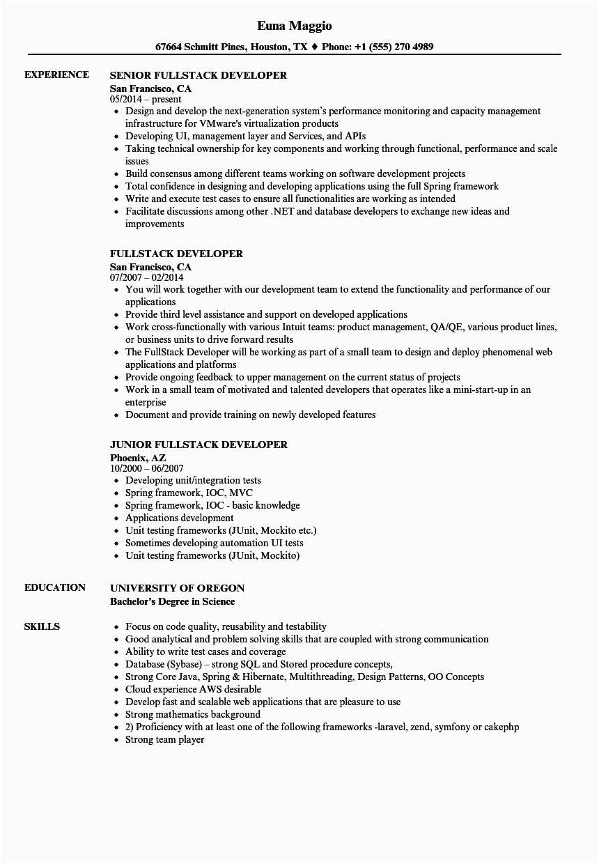 java full stack developer resume sample