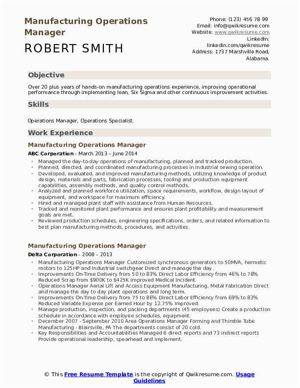 manufacturing operations manager