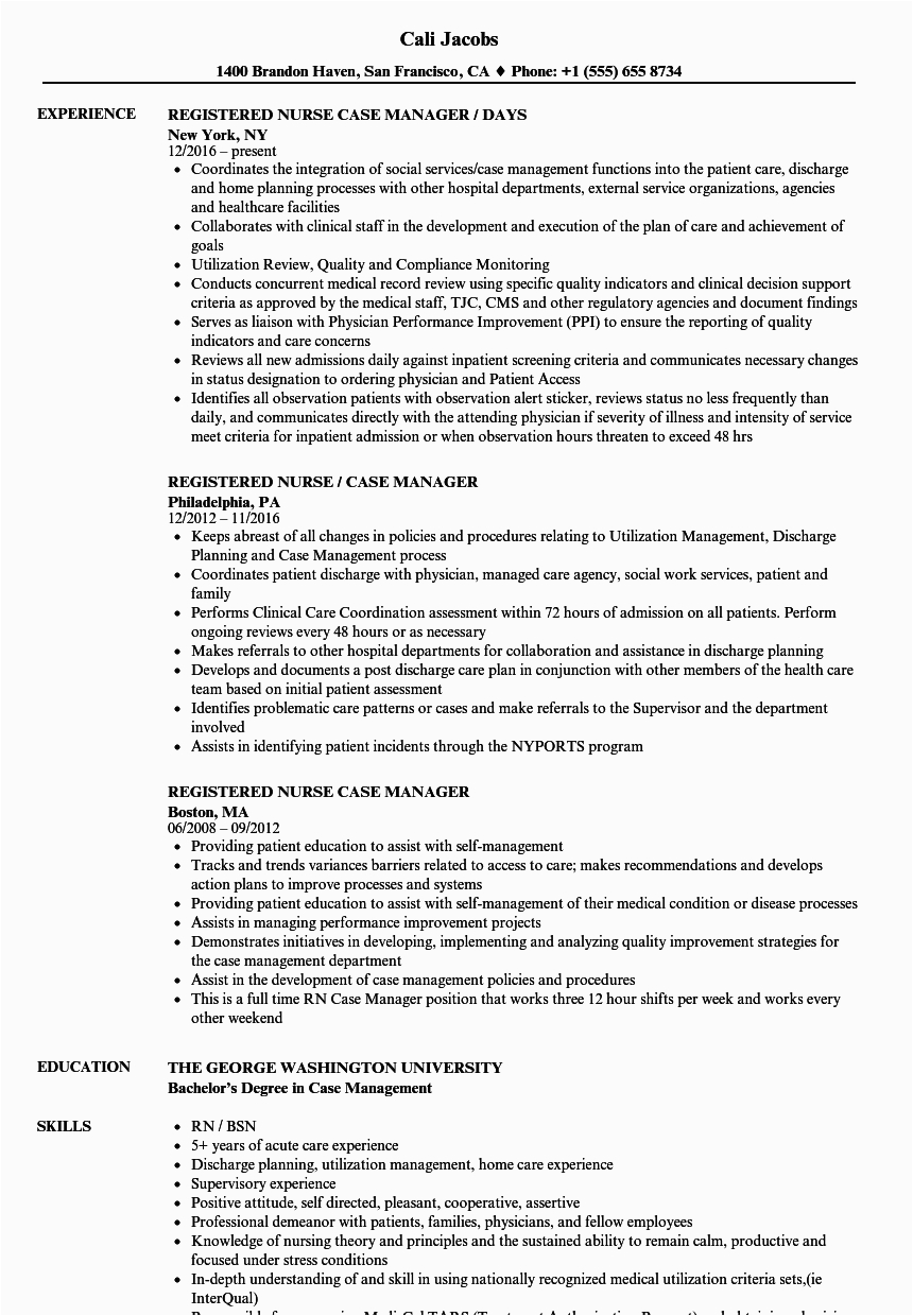 Sample Resume Registered Nurse Case Manager Professional Resume for Nurses
