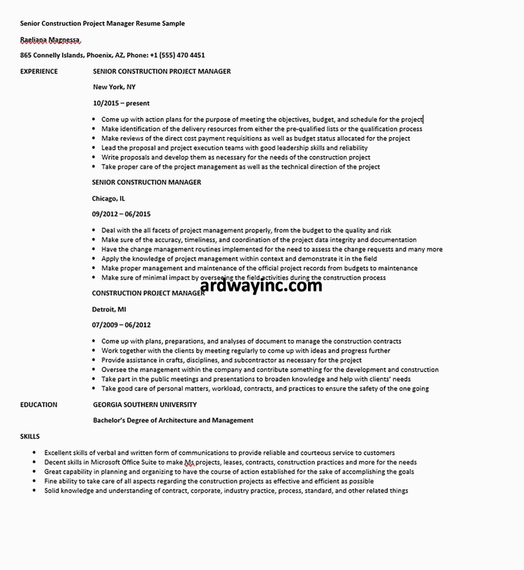 Sample Resume Senior Project Manager Construction Senior Construction Project Manager Resume Sample