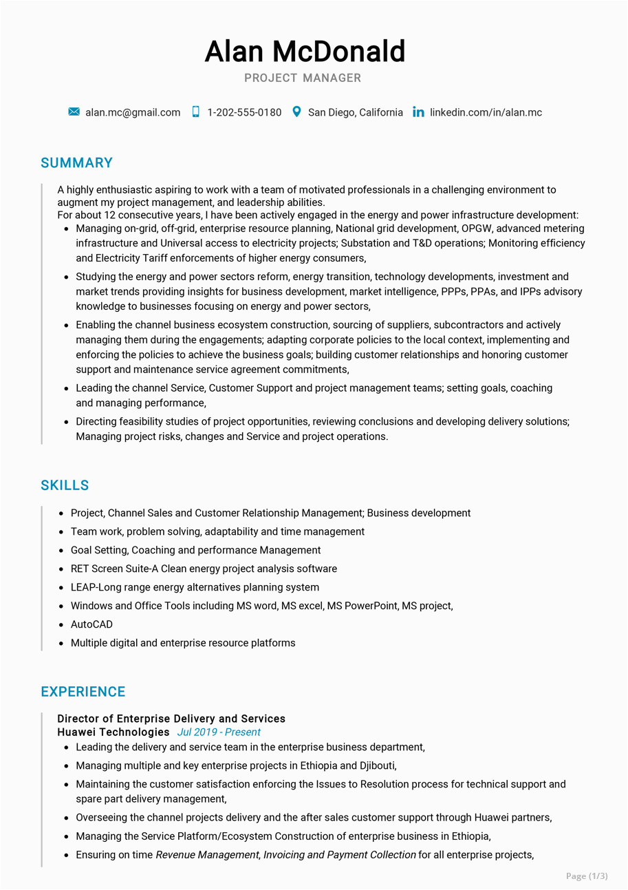 senior project manager resume sample