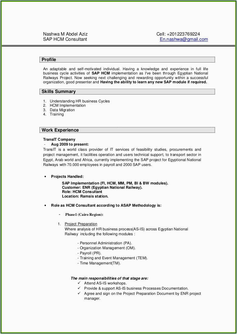 sap end user resume