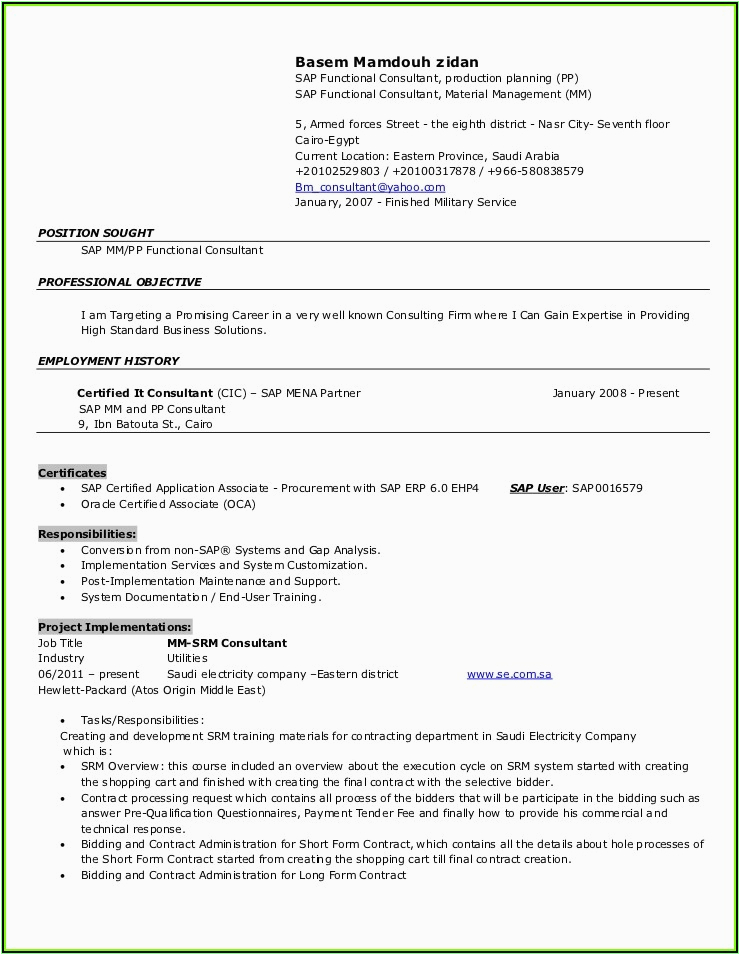 Sap Mm End User Resume Sample Sap Pp End User Resume Resume Resume Examples 1zv8rek93x