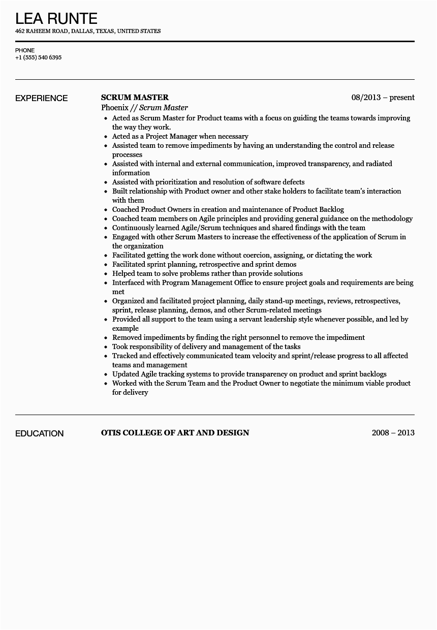 scrum master resume sample