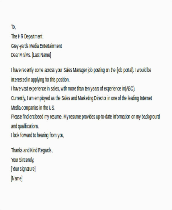 cover letter via email template