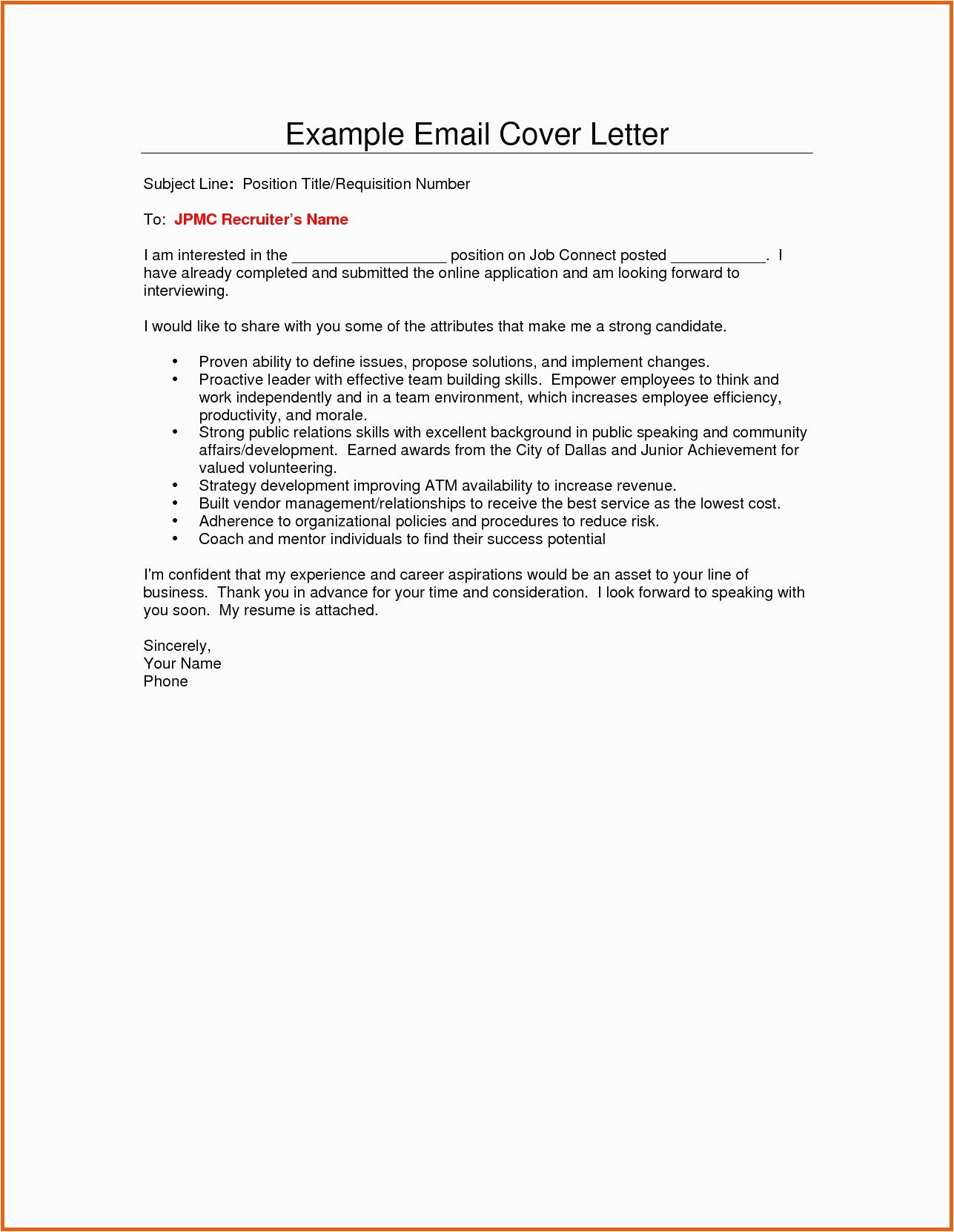 Email Sample to Recruiter with Resume Email to Recruiter with Resume