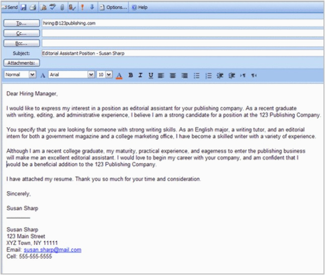 sample of email cover letter with