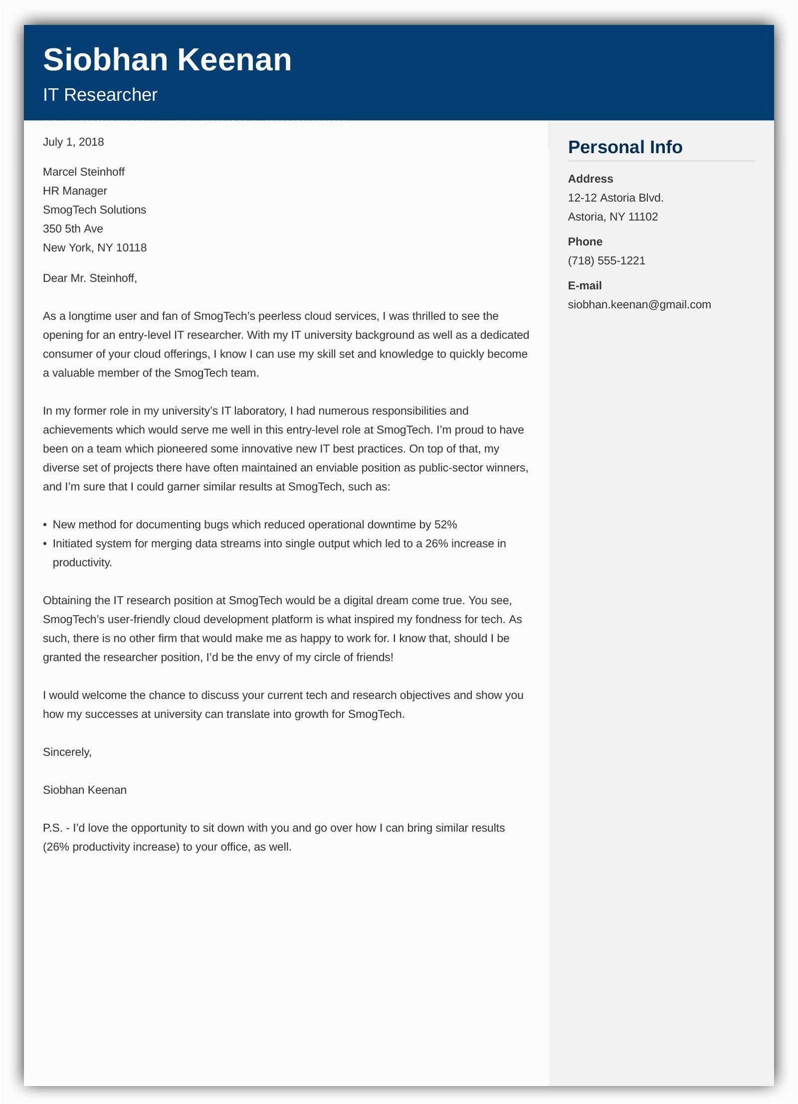 entry level cover letter example