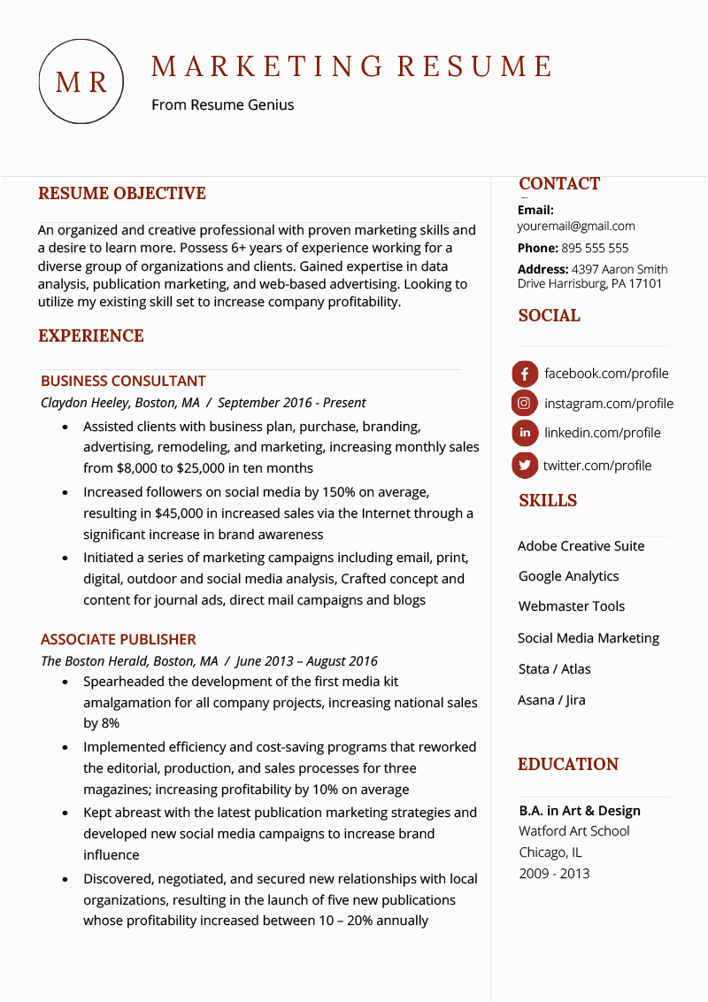 marketing resume example