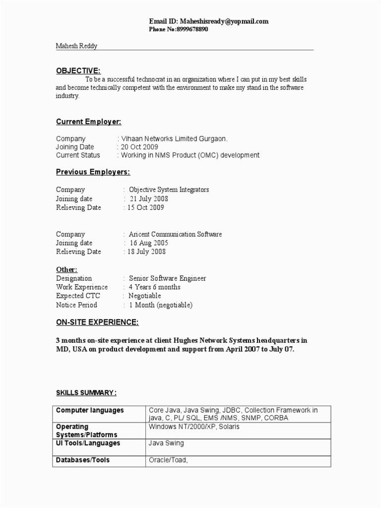 Doc Core java resume with 4 6 years experience doc