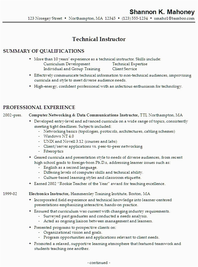 resume work experience samples 3505