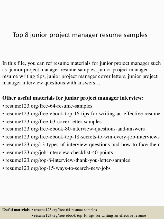 top 8 junior project manager resume samples